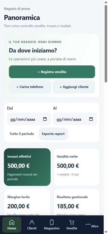 Home di PhoneDesk su telefono con navigazione inferiore